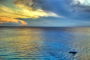 cozumel, sunset, boat, clouds, beach, ocean, angela b. pan, travel, mexico, landscape, hdr,