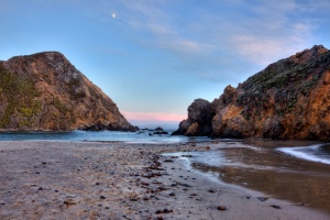 pfieffer beach, california, big sur, landscape, sunset, angela b. pan, abpan, hdr, photography, photo, travel, cliffs, moon, beach