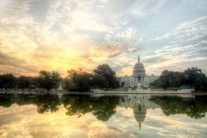 The US Capitol at sunrise in Washington DC