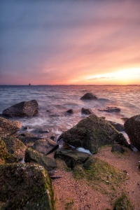 This is an HDR image of Sandy Point State Park at sunrise