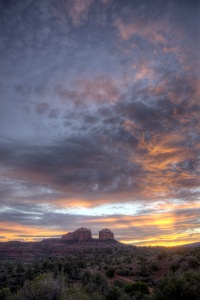 cathedral rock, sunset, arizona, sedona, clouds, sky, red rock, hdr, poster, print, travel, united states, america, usa