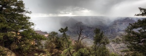 grand canyon, arizona, rain, cloudy, pano, panoramic, hdr, trees