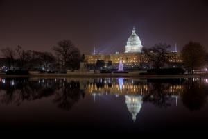 capitol, christmas tree, lights, night, dusk, reflection, reflecting pool, capitol building