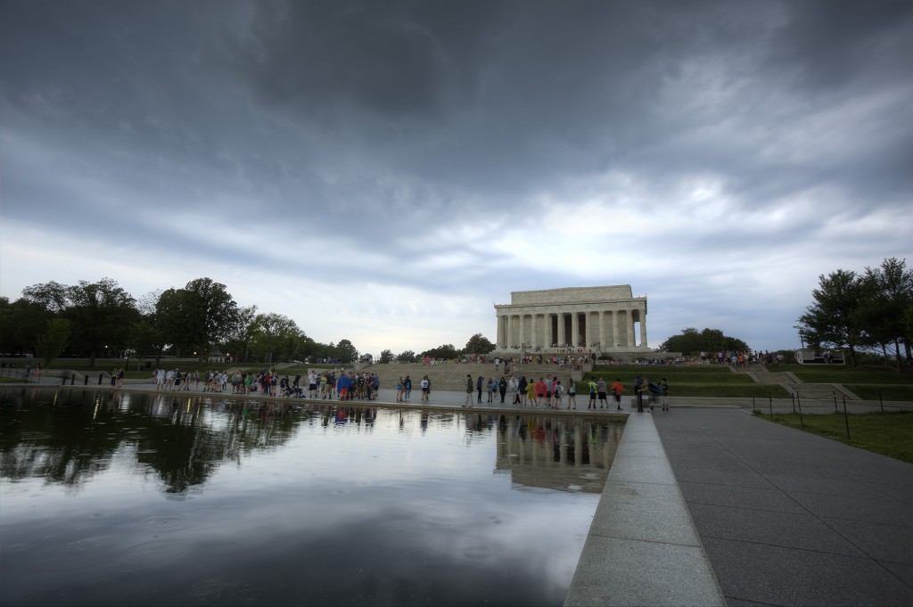lincoln, memorial, abraham lincoln, reflecting pool, sunset, tourists, washington dc, clouds, rain, weather