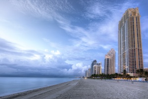 miami, florida, beach, shore, hotels, buildings, sunrise, clouds, ocean, atlantic,